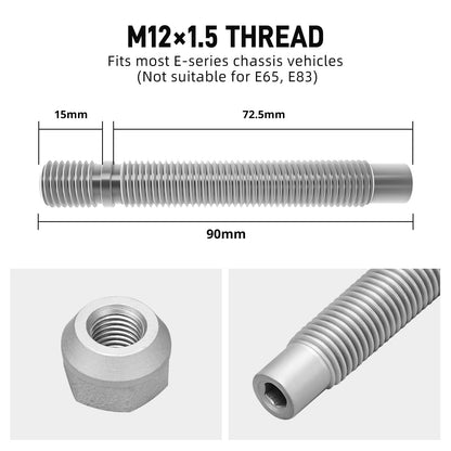 Bevinsee 75mm/90mm Wheel Stud Conversion Kit- M12 X 1.5 Thread – for BMW E36 E46 E90 E92 E60 E39