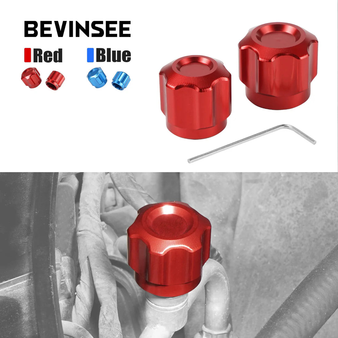 Bevinsee Billet Aluminum A/C Line Cap Kit for BMW & MINI