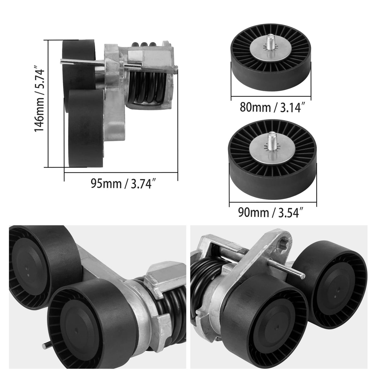 Bevinsee Drive Belt Pulley Tensioner Kit with Bolt – for BMW 335i 135i 1M E90 E91 E92 E93 E82 E88