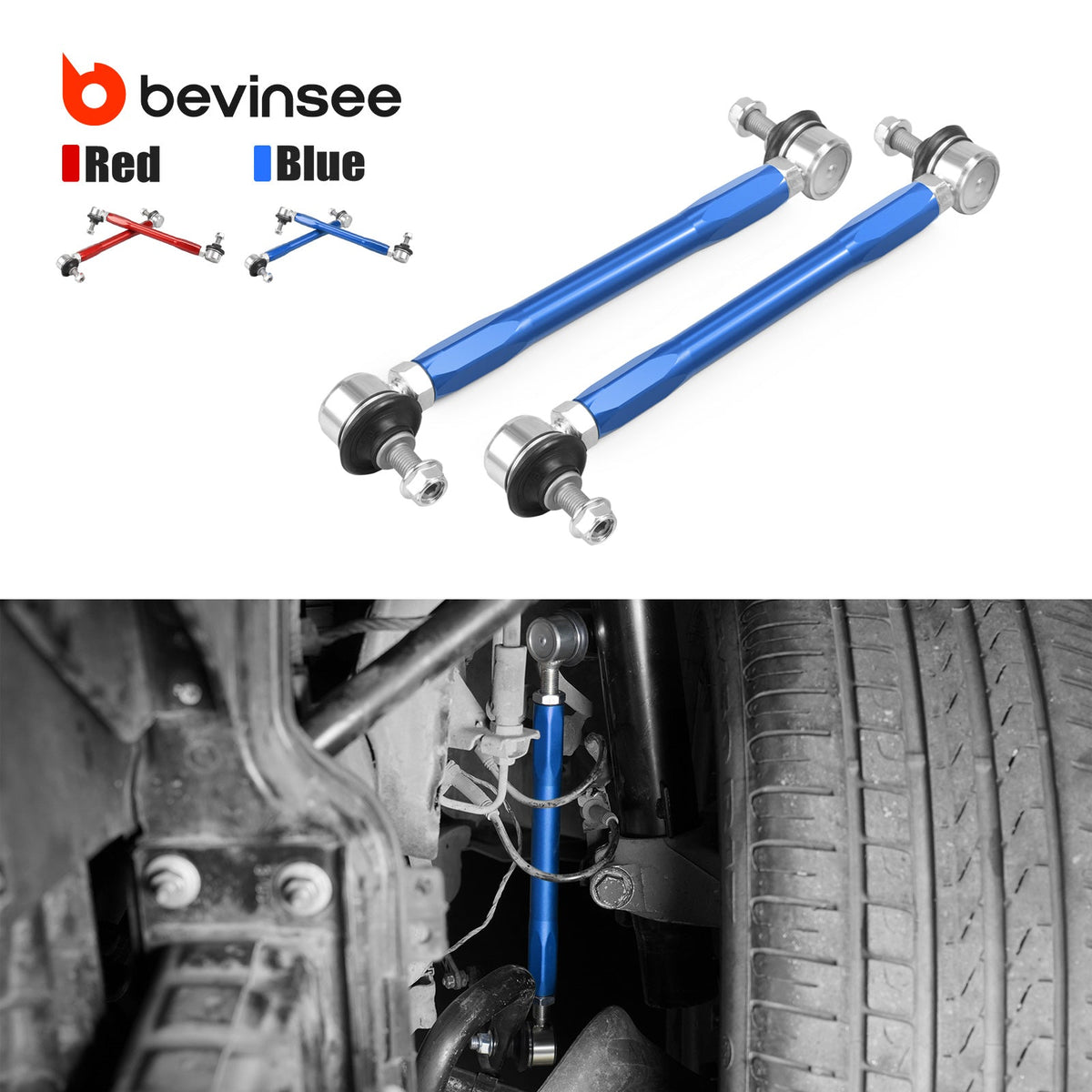 Bevinsee Billet Adjustable Front Sway Bar End Link Kit – for BMW E81 E82 E87 E88 E90 E92 X1 E84 Z4 E89