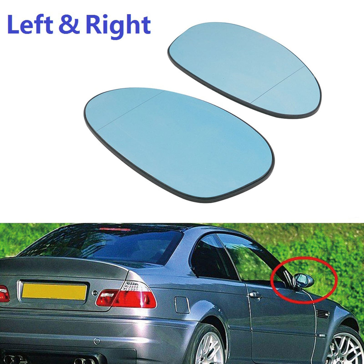 Bevinsee Pair L&R Heated Blue Side Car Door Mirror Glass Fit BMW E90 3 Series