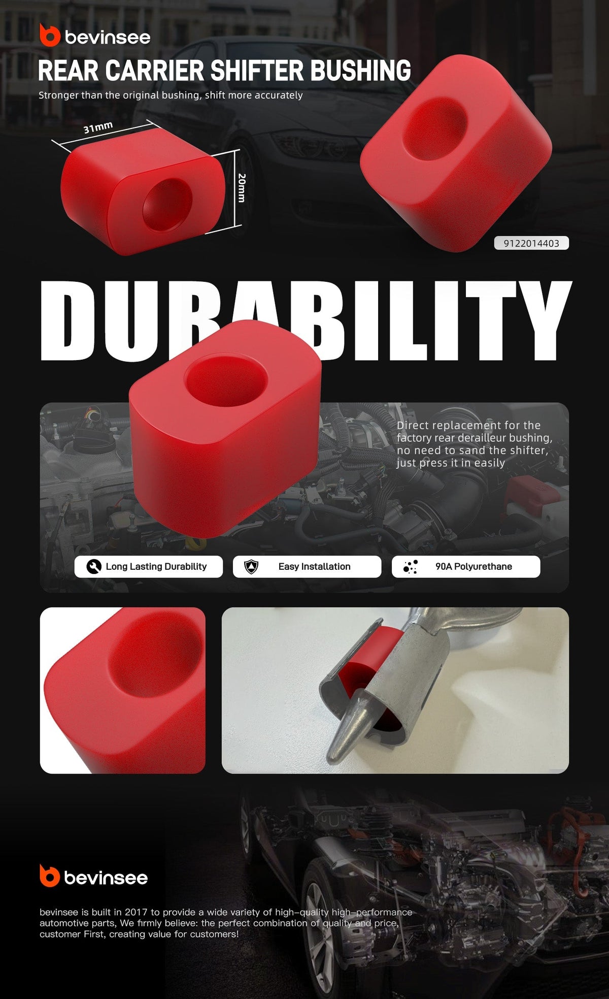 Bevinsee Polyurethane Shifter Arm Carrier Bushing – for BMW E36 E46 E90 E92 E60