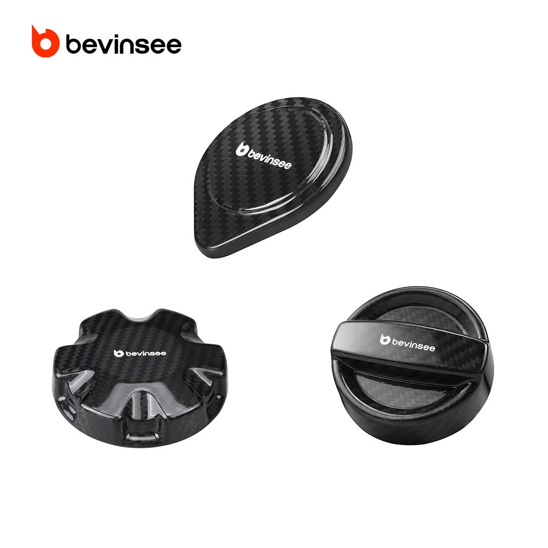 Bevinsee Carbon Fiber Coolant Tank Cap Cover & Real Carbon Fiber Oil Cap Cover & Wiper Washer Fluid Reservoir Cap – for BMW E8X E9X F32 F36 X1 X3 X5