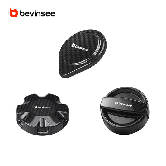 Bevinsee Carbon Fiber Coolant Tank Cap Cover & Real Carbon Fiber Oil Cap Cover & Wiper Washer Fluid Reservoir Cap – for BMW E8X E9X F32 F36 X1 X3 X5